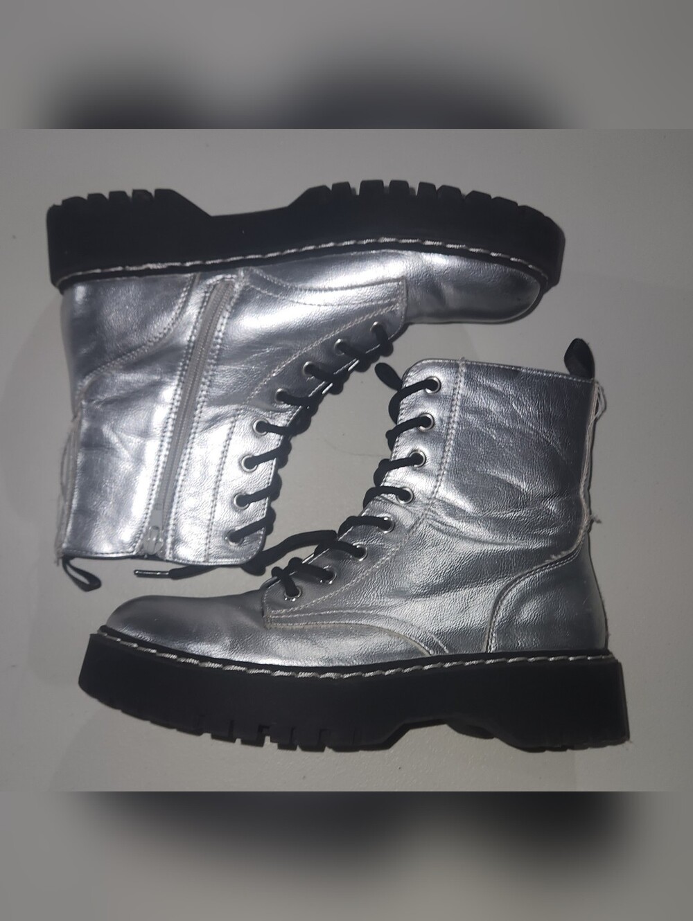 Sincerely Jules Metallic Silver Combat Boots Size 7.5 - Picture 6 of 12